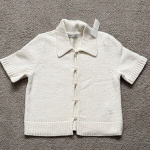 Abercrombie & Fitch Women's Cream Short-Sleeve Collared Cardigan Small NEW